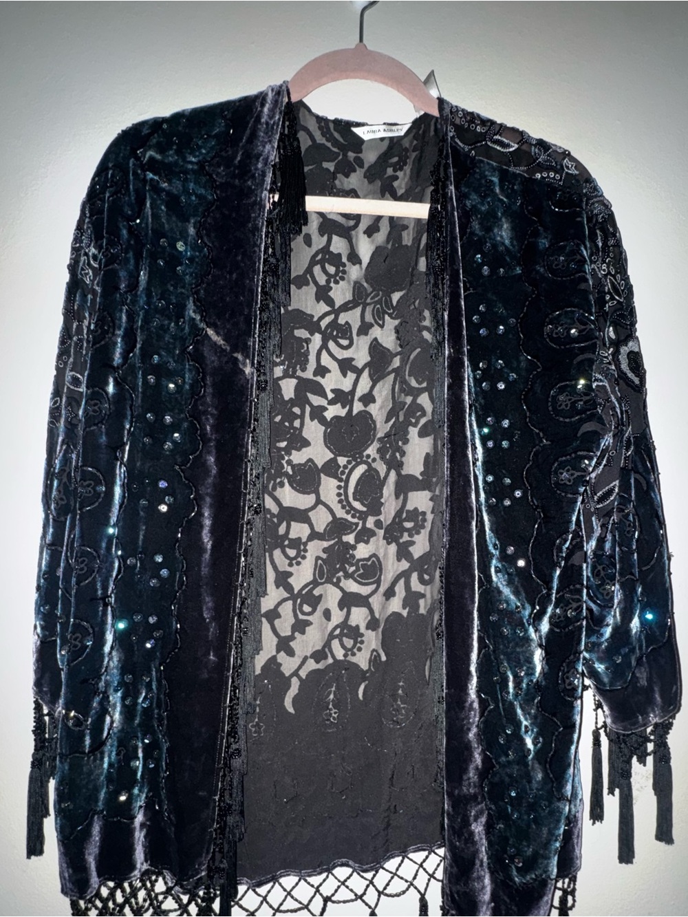 Laura Ashley Velvet Burnout Kimono Silk Blend One Size Sequin Whimsigoth